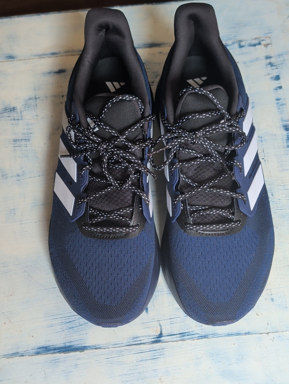 adidas Navy and Black Men's Athletic Running Shoes with White Stripes Size 14